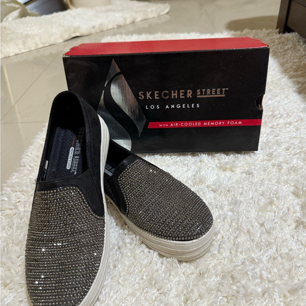 Black Slip-On Shoes with Rhinestones